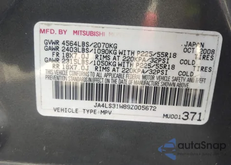 2009 Mitsubishi Outlander Se from USA, damaged, VIN JA4LS31W89Z005672
